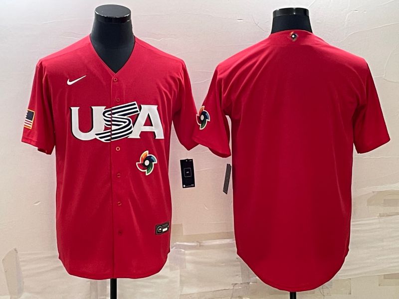 Men 2023 World Cub USA Blank Red Nike MLB Jersey3